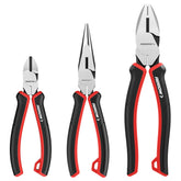 ARROW 3PC Pliers Set needle-nose 8in close-up, precise tips for detailed work.
