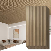 Art3d walnut slat wall panel—waterproof and paintable, ideal for living room walls.