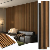 Art3d Teak acoustic wall panel with sleek slats improves room acoustics.