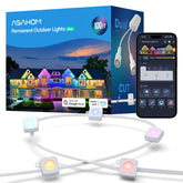 ASAHOM Pro S108B outdoor lights on a home facade, enhancing curb appeal with customizable RGB-CW lighting.