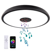 ASALL black smart LED ceiling light with Bluetooth speaker for hands-free music.