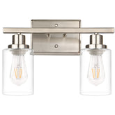 Ascher 2-light wall sconce front view in brushed nickel adds refined hallway ambiance