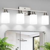 Ascher 4-light vanity with milky shades diffuses light for even glow