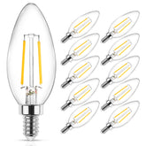 Ascher Classic E12 LED bulb with clear glass filament for warm, energy-efficient chandeliers