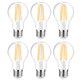 Ascher clear glass LED bulb A19 delivers 2700K warm light for cozy rooms.