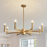 ASGYISA 8-light gold chandelier over dining table creates warm, inviting ambiance
