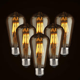 ASOKO LED dimmable vintage bulb with amber glass adds warm ambiance to dining rooms.
