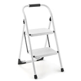 ASPERLAD 2-step folding step stool in white with anti-slip pedals for safe kitchen reach.
