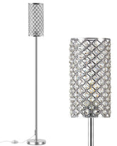 Assemer Crystal Floor Lamp with shimmering lampshade for elegant living room lighting.