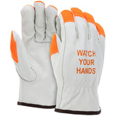 ATERET cowhide gloves with orange tip for low-light outdoor tasks.