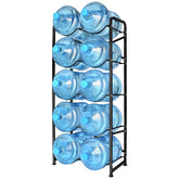 Ationgle 5-gallon bottle rack side view demonstrates sturdy, space-saving storage.