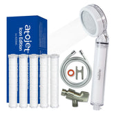 ATOJET AJ8200 showerhead close-up shows premium filtration for smoother skin.