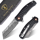 AUBEY Damascus knife blade displaying 76-layer pattern for outdoor durability.