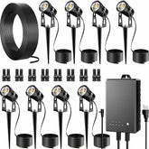 Auderwin outdoor LED kit with eight spotlights enhances curb appeal and exterior visibility.