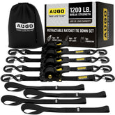 AUGO retractable ratchet straps pack keeps cargo secure during transport.