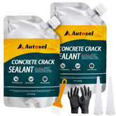 Autosel concrete crack filler self-leveling pour shows easy, even repairs on horizontal surfaces.