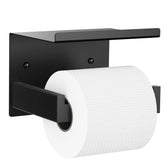 Auxmir matte black toilet roll holder with shelf shows convenient storage.