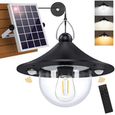 Auzev solar shed light pendant installed outdoors for all-season illumination.
