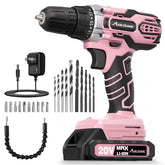 AVID POWER 20V pink drill front view showing compact design and grip for easy handling