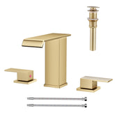 AVSIILE Waterfall faucet in brushed gold with 8-inch wide spread