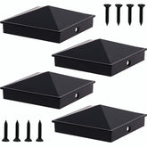 Azdele 6x6 pyramid post cap in matte black on a wooden fence post