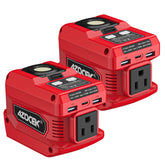 Azocek 220W inverter connected to Milwaukee 18V battery for portable outdoor power.
