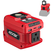 Azocek 220W inverter connected to Milwaukee battery for portable power