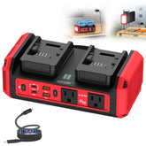 Azocek 350W pure sine inverter connected to a Milwaukee battery powering tools.