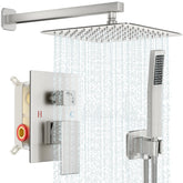 Baetuy brushed nickel 10-inch rain shower head delivers wide coverage.