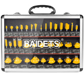 BAIDETS router bits 1/4in shank in aluminum case for easy storage.