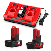 Bakipante 12V 6.5Ah battery dual-pack ready for Milwaukee M12 tools.