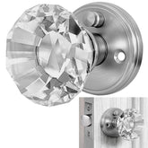 Balin Designs silver crystal door knob with lock, front view, adds vintage elegance to interiors.