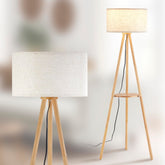 Baobab Tree Park tripod floor lamp with shelf showing integrated storage and warm glow