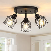Baocuz 3-Light kitchen flush mount with matte black farmhouse cage, versatile lighting.