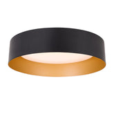 Bargeni flush mount ceiling light with matte black frame and gold interior for warm ambient glow.