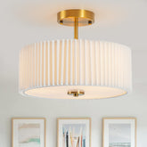 Bargeni semi-flush mount ceiling light with cream pleated shade for warm bedroom ambience