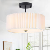 Bargeni semi flush mount closeup showing pleated shade for refined home style.