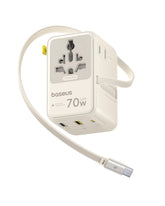 Baseus 70W travel adapter with retractable cable, ideal for charging on the go worldwide.