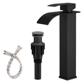 Bathfinesse vessel sink faucet with matte black finish and waterfall flow for a refined look