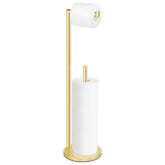 Bathth gold toilet paper stand with four-roll capacity for organized bathrooms.