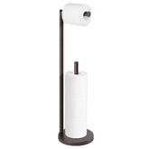 Bathth bronze four-roll toilet paper stand keeps essentials within reach in a clean bathroom.