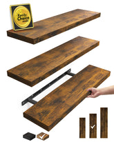 Bayka floating shelves set of 3 in rustic brown, ideal for books and decor