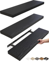 BAYKA floating shelves wall assembly shows sturdy brackets for reliable storage.