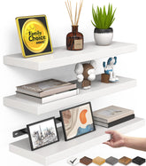 BAYKA white floating shelves set of 3 wall mount for versatile display and organization