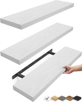 BAYKA white floating shelves on wall, trio set for books and decor.
