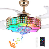 BAYSQUIRREL retractable crystal ceiling fan with light enhances modern living room ambiance.