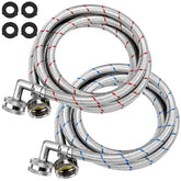 Beaquicy 6ft blue washer hose with 90-degree elbow for space-saving water supply.