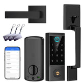 BEBASIA smart door lock with front handle set exterior view for secure entry