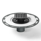 Bernkot square drain in matte black offers a clean, low-profile look.