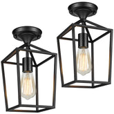 BesLowe Farmhouse semi-flush mount in black lighting a hallway with warm glow
